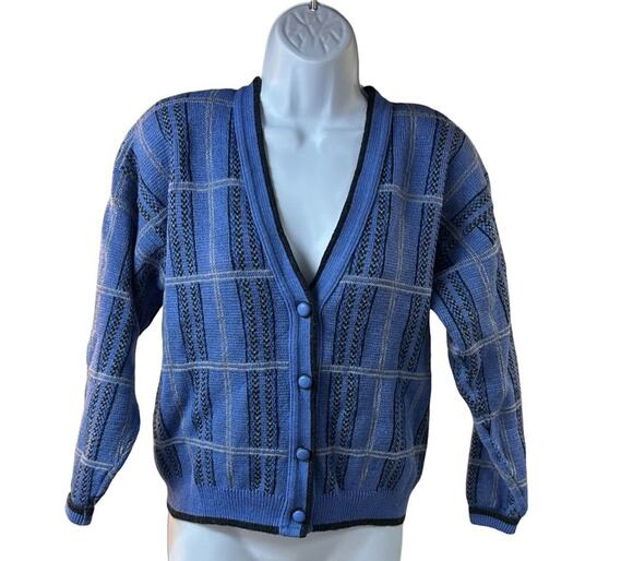 Pendleton Sweaters - Vintage Pendleton Virgin Wool Blue Plaid Knit Cardigan Sweater USA Women M